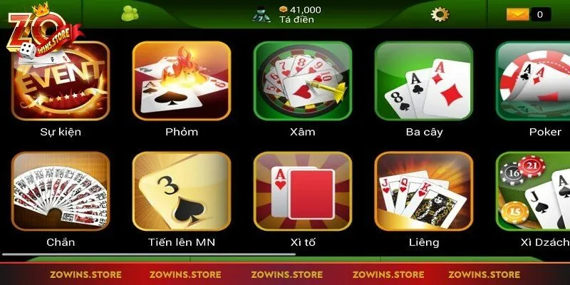 Game bài Zowin có giao diện tinh tế, hiện đại